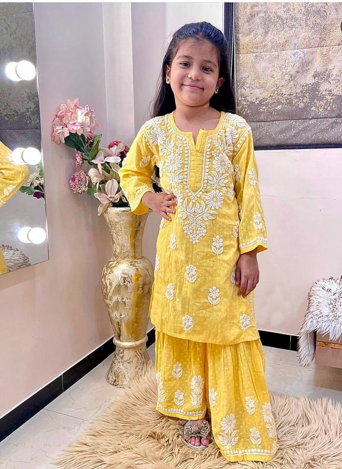 OC 140 Rayon Cotton Embroidery Kids Sharara Suits Girls Wear Wholesale Online